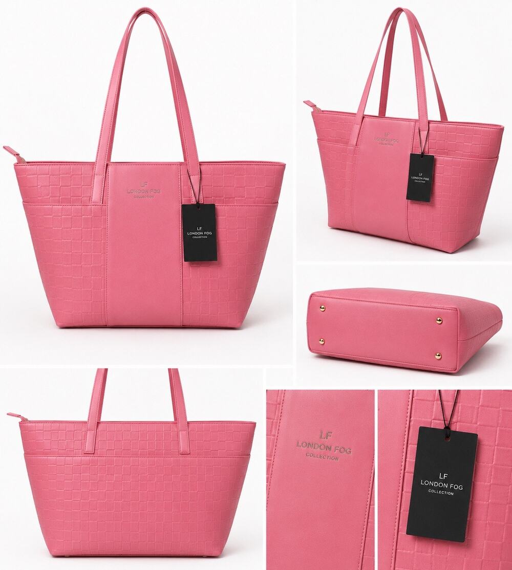 NWT London Fog Gillian Pink Vegan Leather Quilted Panel Tote Shoulder Bag - PINK